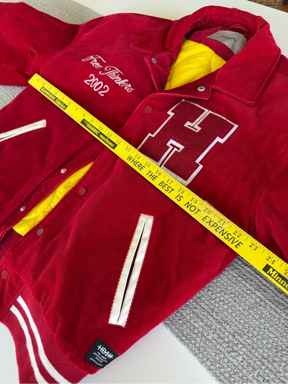 Hudson Jeans Free Thinkers 2002 Red  Corduroy Varsity Letterman Bomber Jacket S